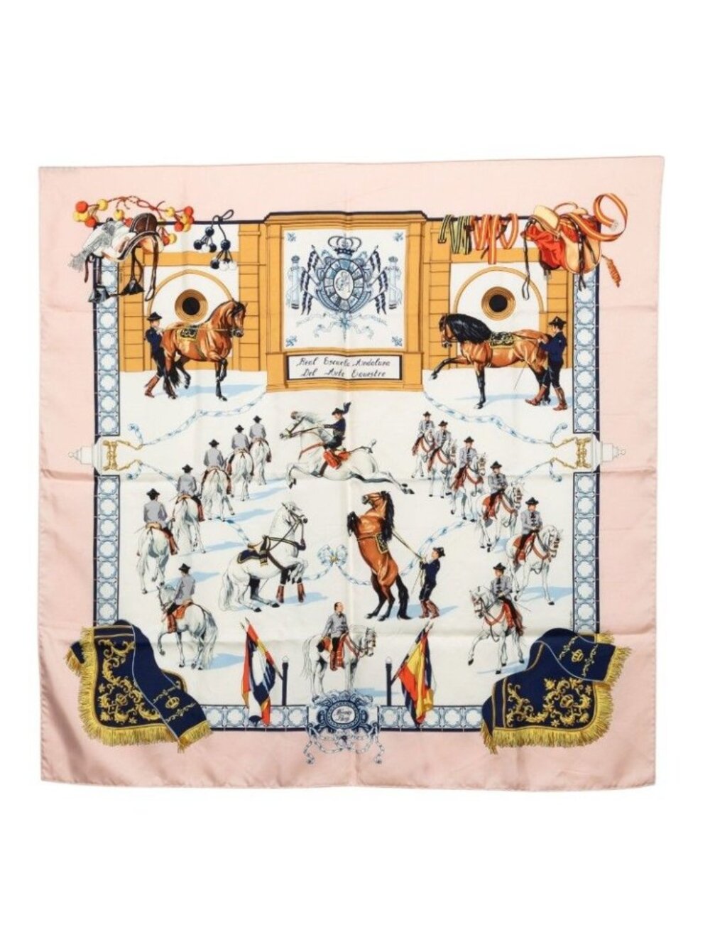 Hermes Carre 90 Royal Andalusian Equestrian School Scarf Pink Multicolor Silk
